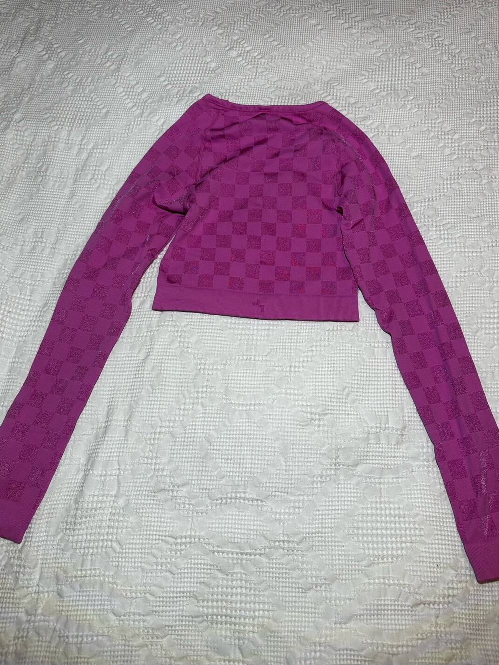 Joy Labs Pink Women's Long Sleeve Jacquard Seamless Checkered Workout Top - Picture 7 of 8